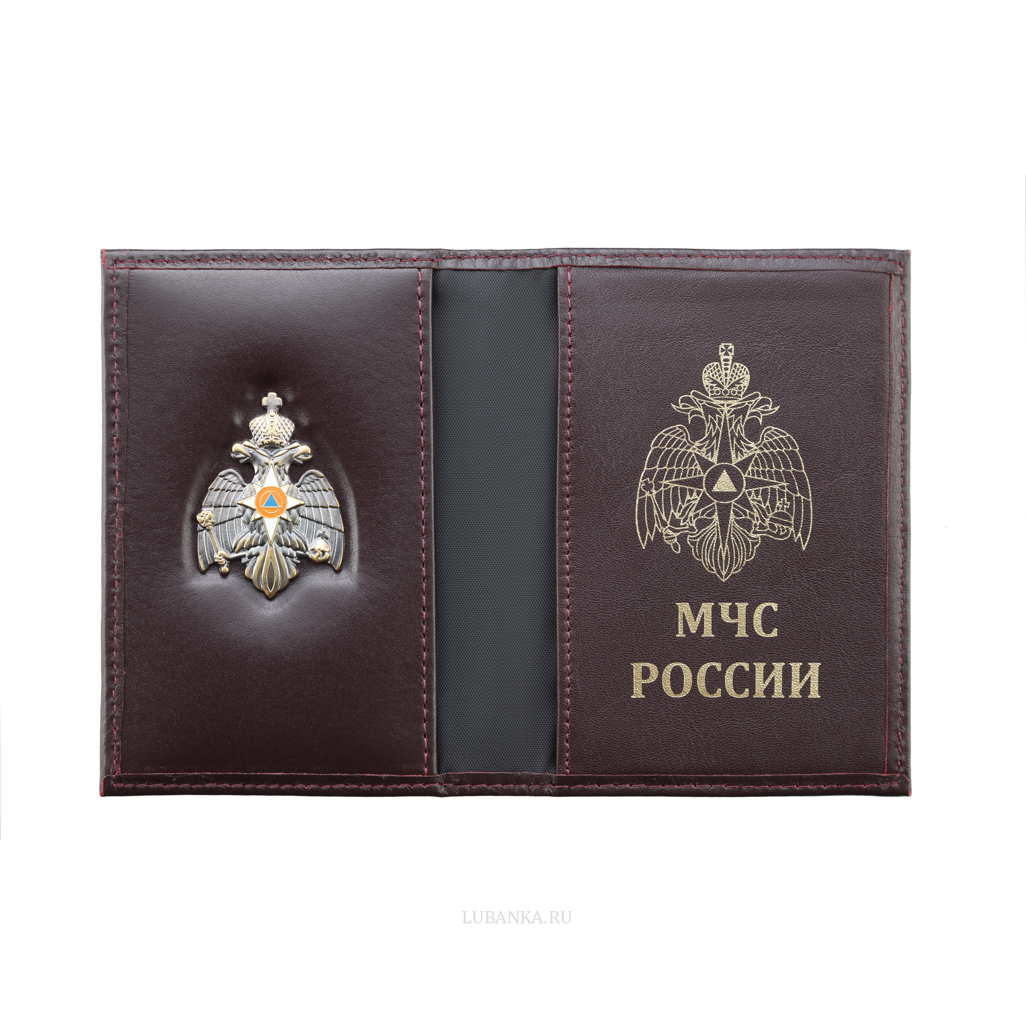 Обложка для автодокументов МЧС с жетоном бордовая